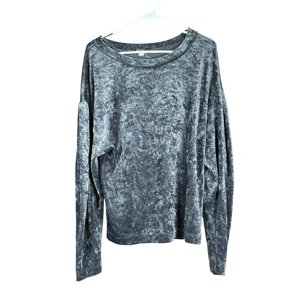 We The Free People Milan Crushed Velvet Long Sleeve Pullover Top in Smoke Sz M - Picture 1 of 10